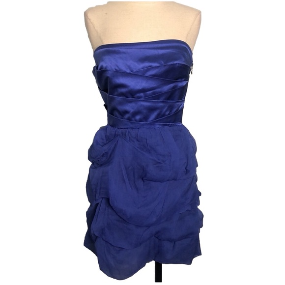 Bebe Blue Summer Halter Cary Mini Silk Ruffled Cocktail Dress Small - Picture 3 of 17